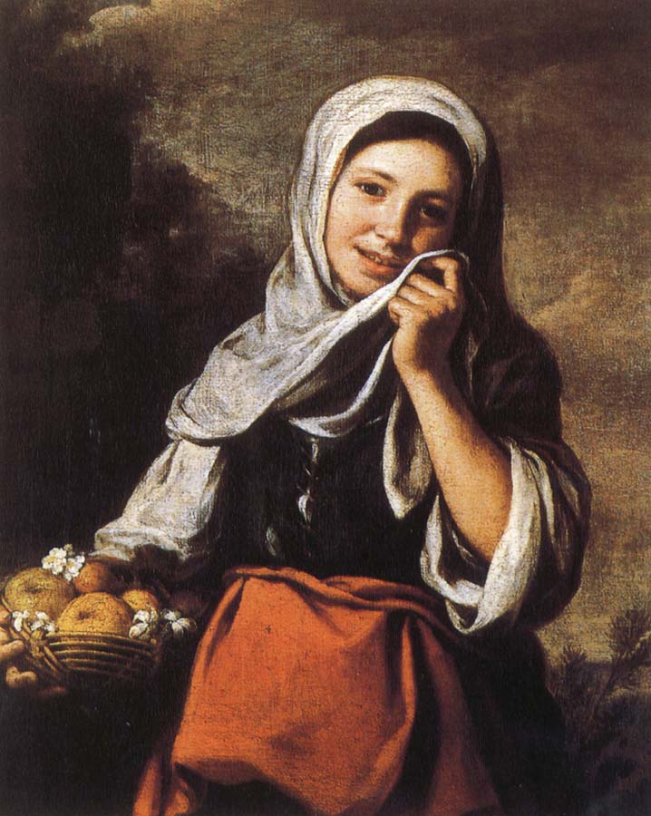 Bartolome Esteban Murillo Rural girls and flower basket